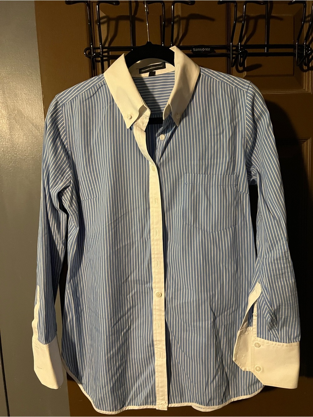 Women’s Express Design Studio Blue Stripe Button-Down Shirt Size M